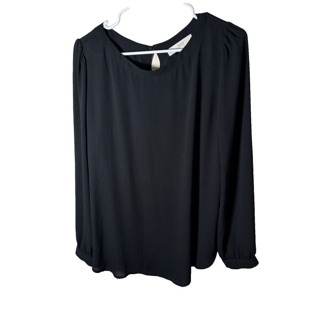 Loft Blouse Women's Large Black Lightweight Round Neck Career Top Shirt